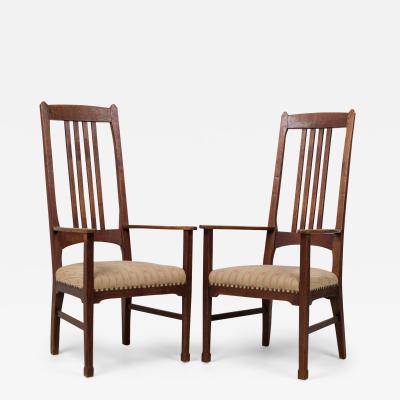 Liberty of London English Arts and Crafts High Slat Back Beige Side Chairs