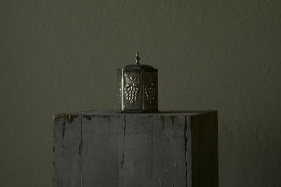 Lidded Box with Grape Decoration in Patinated Silver Plated Brass 19th Century