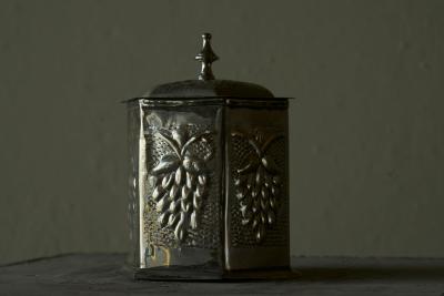 Lidded Box with Grape Decoration in Patinated Silver Plated Brass 19th Century