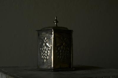 Lidded Box with Grape Decoration in Patinated Silver Plated Brass 19th Century