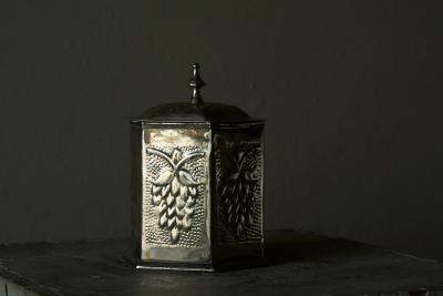 Lidded Box with Grape Decoration in Patinated Silver Plated Brass 19th Century