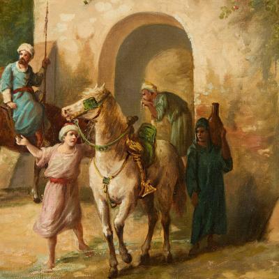 Lieutenant E Long Orientalist Street Scene with Figures by Lieutenant E Long