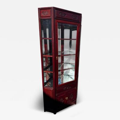 Lighted Chinese Rosewood Hexagon 4 Shelf Curio with 2 Door Cabinet