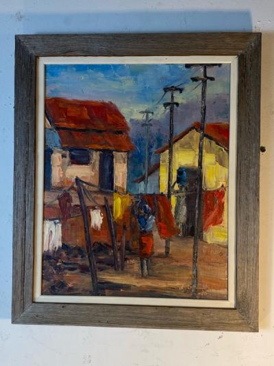 Ligia Spinelli MODERNIST VILLAGE SCENE PAINTING BY LIGIA SPINELLI