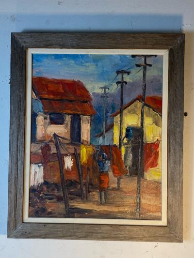 Ligia Spinelli MODERNIST VILLAGE SCENE PAINTING BY LIGIA SPINELLI