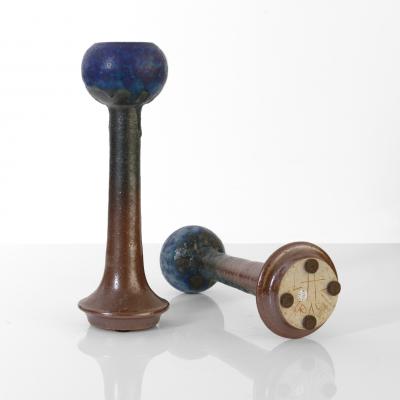Liisa Hallamaa Larsen LIISA HALLAMAA UNIQUE STONEWARE CANDLESTICKS ARABIA FINLAND 1960S