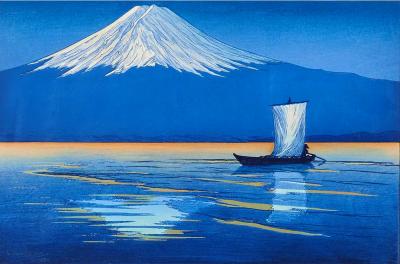 Lilian May Miller Vintage Framed Woodblock Print Moonlight on Mt Fuji by Lillian Miller