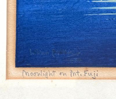 Lilian May Miller Vintage Framed Woodblock Print Moonlight on Mt Fuji by Lillian Miller