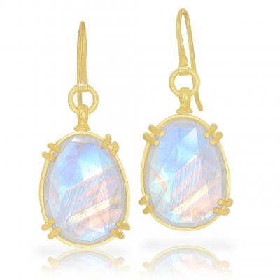Lilly Fitzgerald Lilly Fitzgerald Collectors Rainbow Moonstone 22k Yellow Gold Handmade Earrings