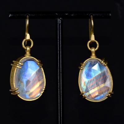 Lilly Fitzgerald Lilly Fitzgerald Collectors Rainbow Moonstone 22k Yellow Gold Handmade Earrings