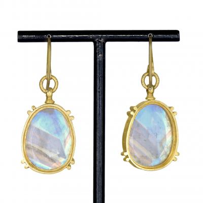 Lilly Fitzgerald Lilly Fitzgerald Collectors Rainbow Moonstone 22k Yellow Gold Handmade Earrings
