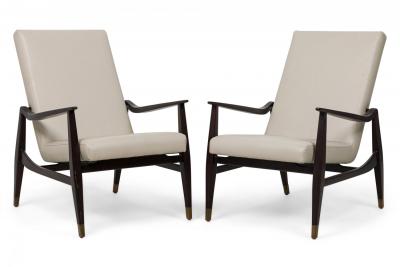 Lily Jack Set of 4 Contemporary American Beige Pebbled Leather Upholstered Armchairs