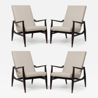 Lily Jack Set of 4 Contemporary American Beige Pebbled Leather Upholstered Armchairs