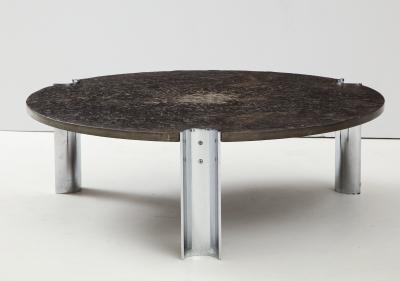 Limestome Chromed Steel Mid Century Coffee Table with Fossils Brazil c 1970