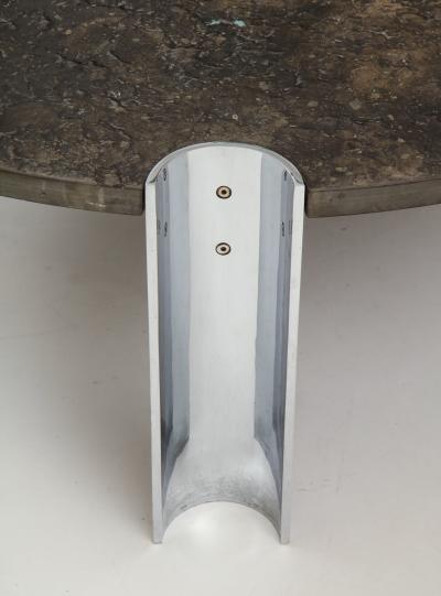 Limestome Chromed Steel Mid Century Coffee Table with Fossils Brazil c 1970