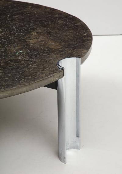 Limestome Chromed Steel Mid Century Coffee Table with Fossils Brazil c 1970