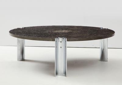 Limestome Chromed Steel Mid Century Coffee Table with Fossils Brazil c 1970