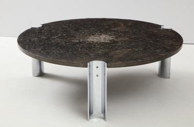 Limestome Chromed Steel Mid Century Coffee Table with Fossils Brazil c 1970