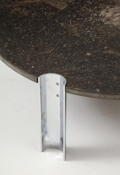 Limestome Chromed Steel Mid Century Coffee Table with Fossils Brazil c 1970