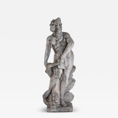 Limestone Garden Figure of Standing Neptune or Poseidon Denmark circa 1930 50