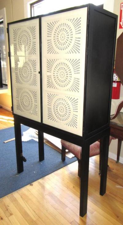 Limited Edition Artisan Crafted Origami Glass and Iron Bar Cabinet