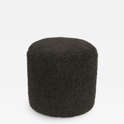 Limited Edition Custom Modern Pouf in Black Faux Shearling