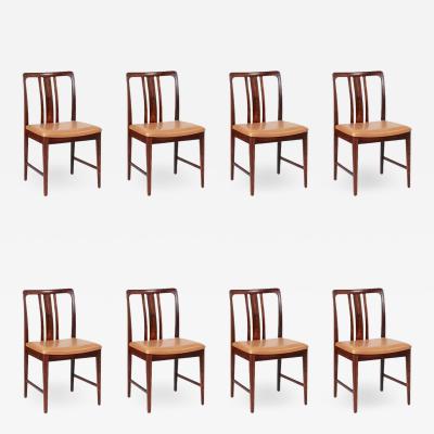 Linde Nilsson Swedish Modern Rosewood Leather Dining Chairs by Linde Nilsson