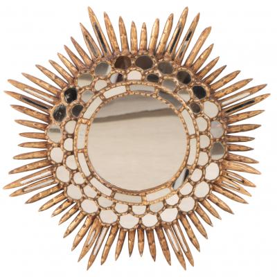Line Vautrin A French Giltwood Round Mirror in the manner of Line Vautrin C 1960 