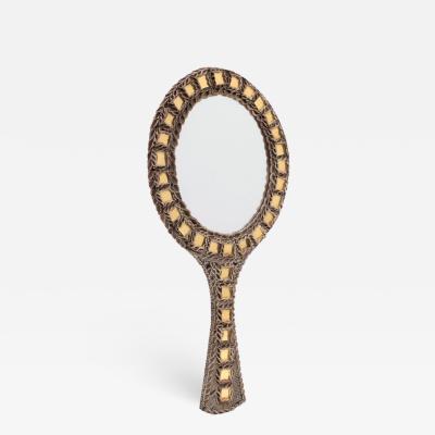 Line Vautrin A French Talosel Hand Mirror with Glass Inlay by Line Vautrin