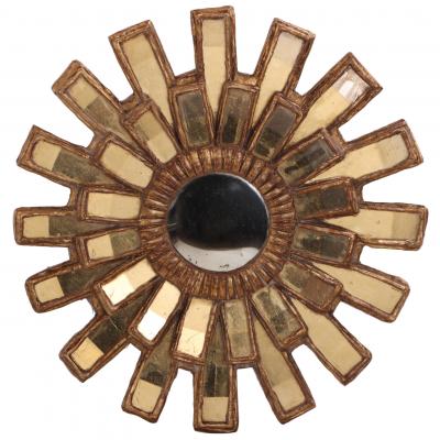 Line Vautrin A Gold Glass and Resin Sunburst Mirror in the Manner of Line Vautrin 
