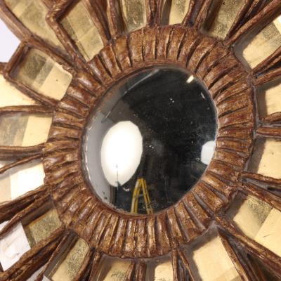 Line Vautrin A Gold Glass and Resin Sunburst Mirror in the Manner of Line Vautrin 