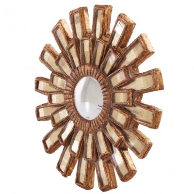 Line Vautrin A Gold Glass and Resin Sunburst Mirror in the Manner of Line Vautrin 