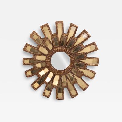 Line Vautrin A Gold Glass and Resin Sunburst Mirror in the Manner of Line Vautrin 
