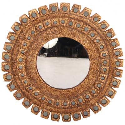 Line Vautrin A Hand Painted Glass and Gilted Convex Mirror in the manner of Line Vautrin