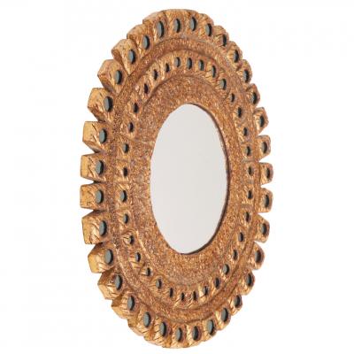 Line Vautrin A Hand Painted Glass and Gilted Convex Mirror in the manner of Line Vautrin