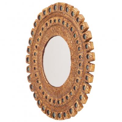 Line Vautrin A Hand Painted Glass and Gilted Convex Mirror in the manner of Line Vautrin