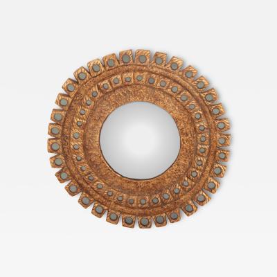 Line Vautrin A Hand Painted Glass and Gilted Convex Mirror in the manner of Line Vautrin