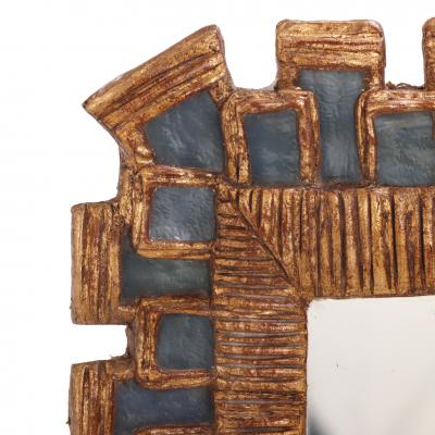 Line Vautrin A Small Geometric Blue Resin Mirror in the manner of Line Vautrin