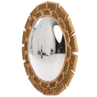 Line Vautrin A Yellow Glass and Resin Convex Mirror in the manner of Line Vautrin 