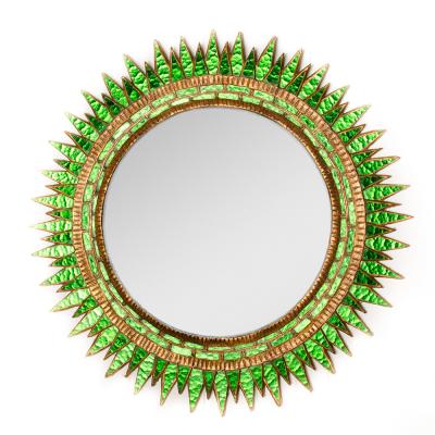 Line Vautrin A large green glass convex mirror in the manner of Line Vautrin