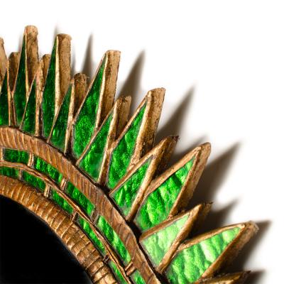 Line Vautrin A large green glass convex mirror in the manner of Line Vautrin