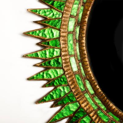 Line Vautrin A large green glass convex mirror in the manner of Line Vautrin