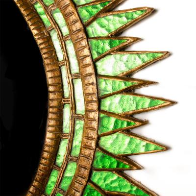 Line Vautrin A large green glass convex mirror in the manner of Line Vautrin
