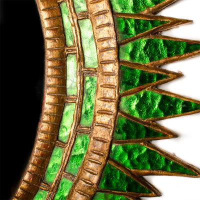 Line Vautrin A large green glass convex mirror in the manner of Line Vautrin