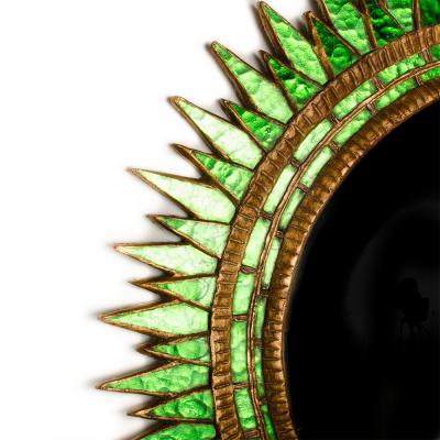 Line Vautrin A large green glass convex mirror in the manner of Line Vautrin