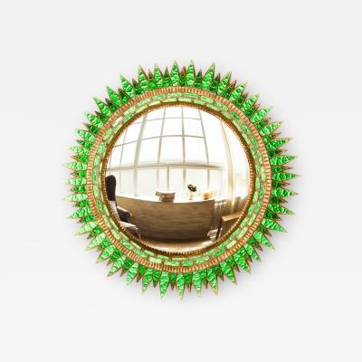 Line Vautrin A large green glass convex mirror in the manner of Line Vautrin