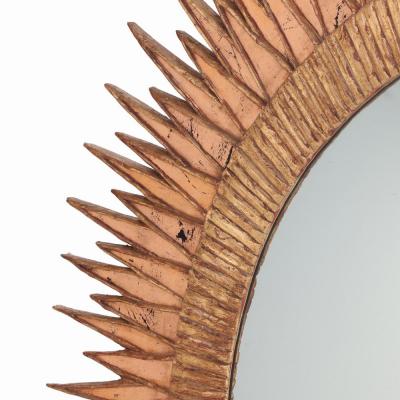 Line Vautrin A large pink glass and resin convex mirror in a Soleil Pointes style 