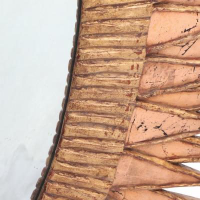 Line Vautrin A large pink glass and resin convex mirror in a Soleil Pointes style 