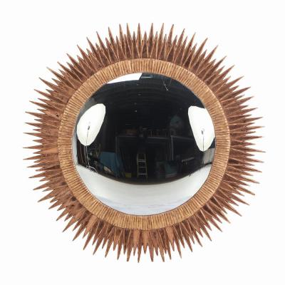 Line Vautrin A large pink glass and resin convex mirror in a Soleil Pointes style 