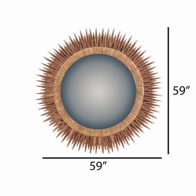 Line Vautrin A large pink glass and resin convex mirror in a Soleil Pointes style 